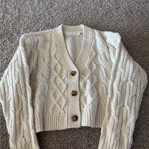 Cable Knit Button-Up Sweater - Cream